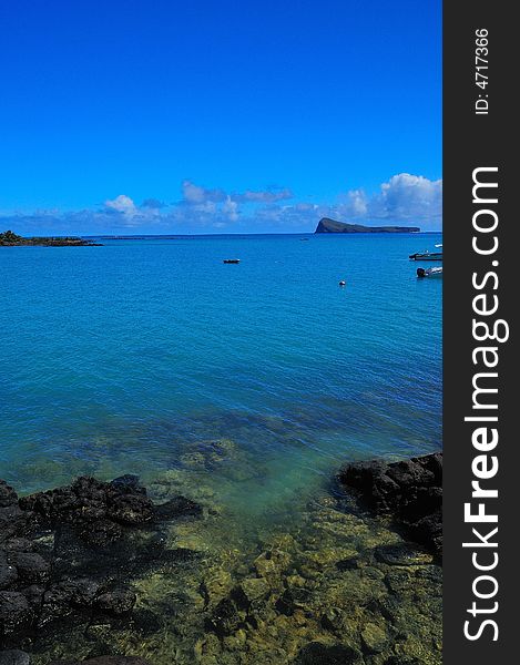 Clear blue water and skies found at mauritius. Clear blue water and skies found at mauritius