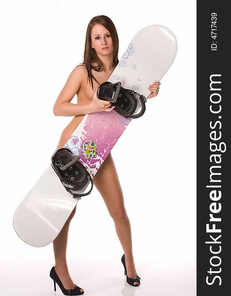 Nude Woman Snowboard Diagonal