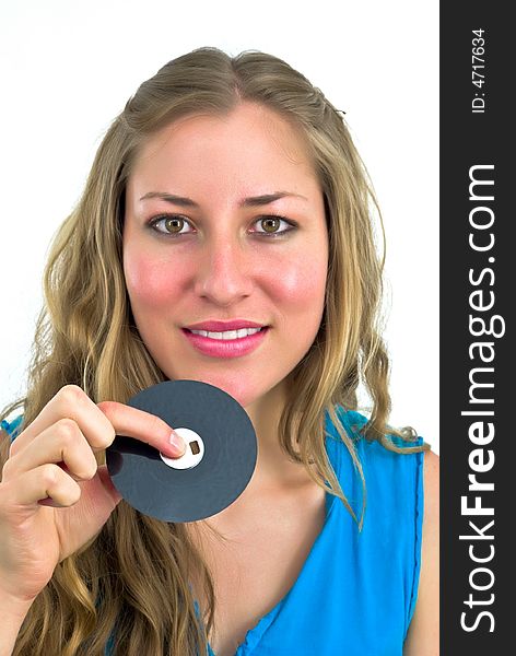 Young Woman With A Floppy Disk