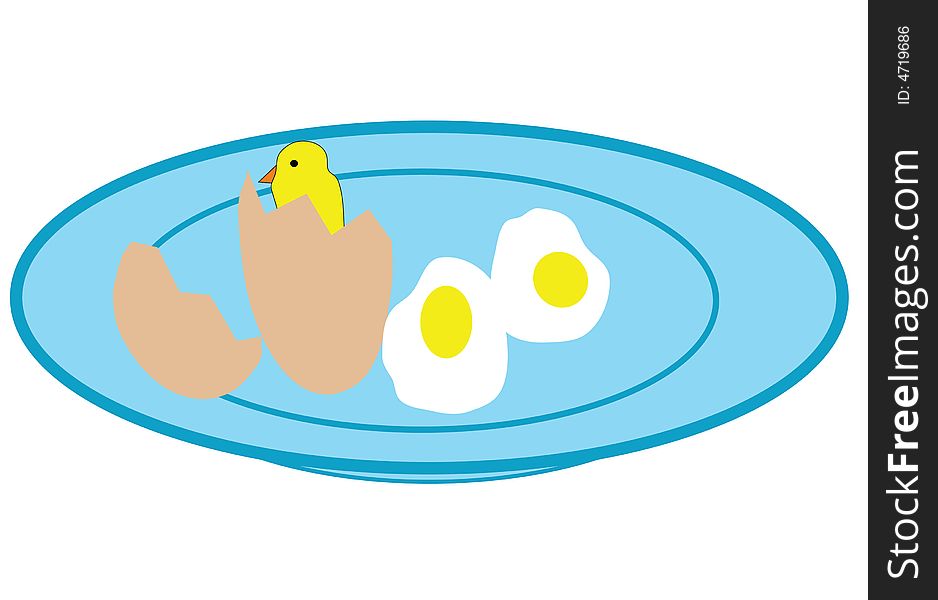 Egg end baby chick on the plate