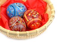 Three Russian Tradition Easter Eggs In Yellow Bask Royalty Free Stock Photos Three Russian Tradition Easter Eggs In Yellow Bask Royalty Free Stock Photos