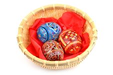 Three Russian Easter Eggs In Basket Stock Images Three Russian Easter Eggs In Basket Stock Images