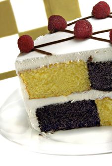 Checkerboard Cake With Raspberries Stock Image Checkerboard Cake With Raspberries Stock Image