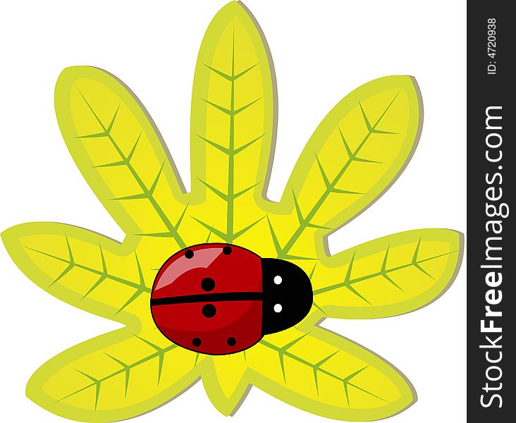 Ladybug on a yellow leaf - Vector illustration
