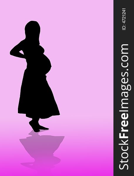 Pregnant female silhouette on pink background