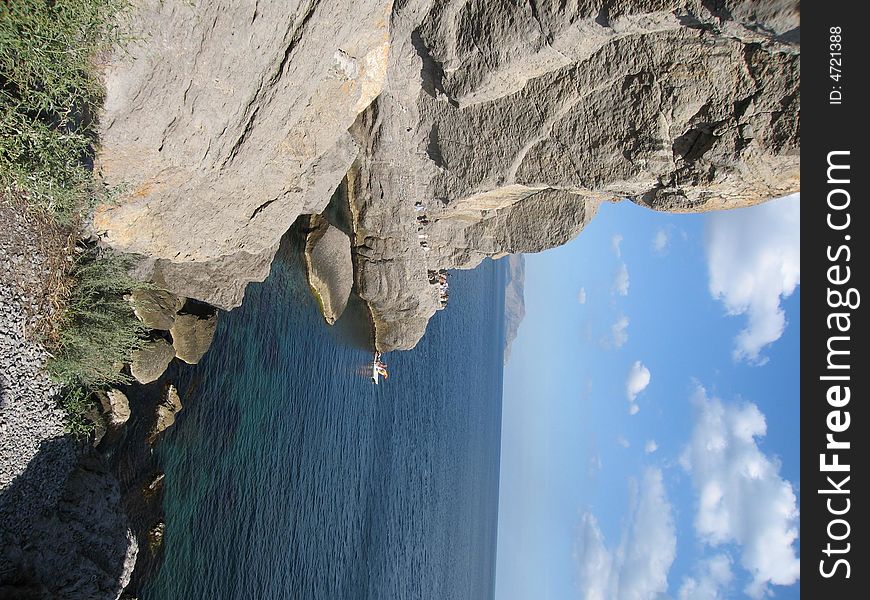 Landscape with rocks and sea, recorded in Crimea, Black sea.