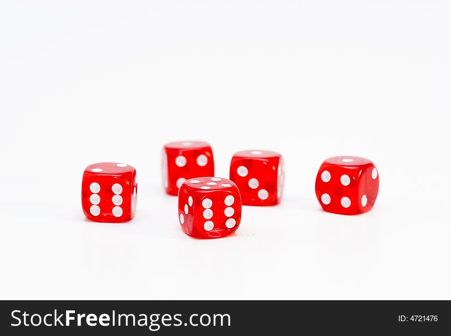 Red dice on a white background.