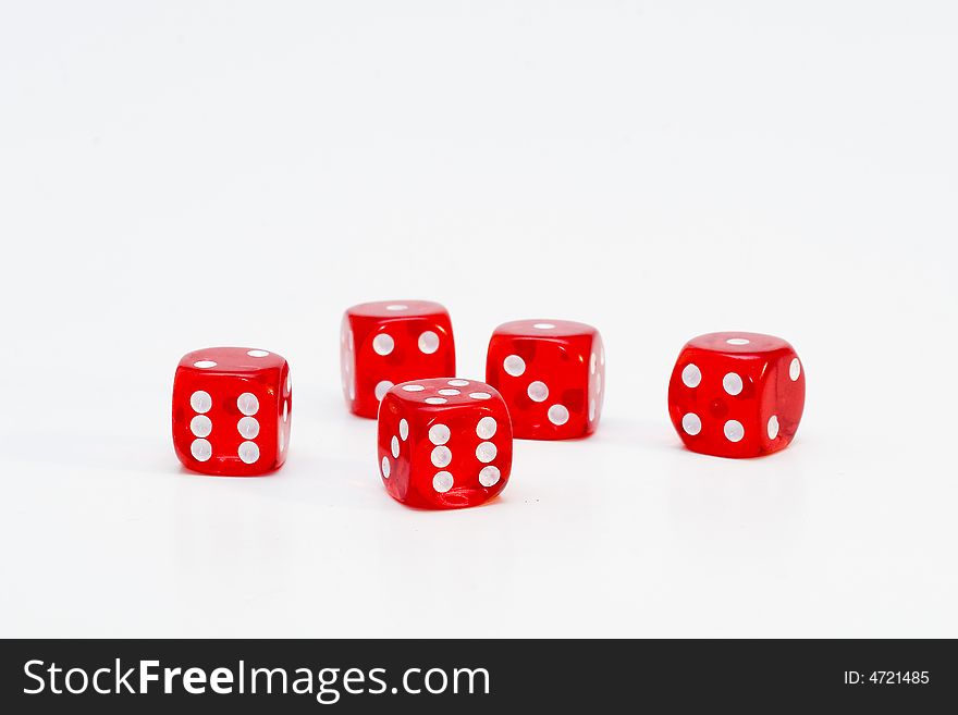 Red dice on a white background.