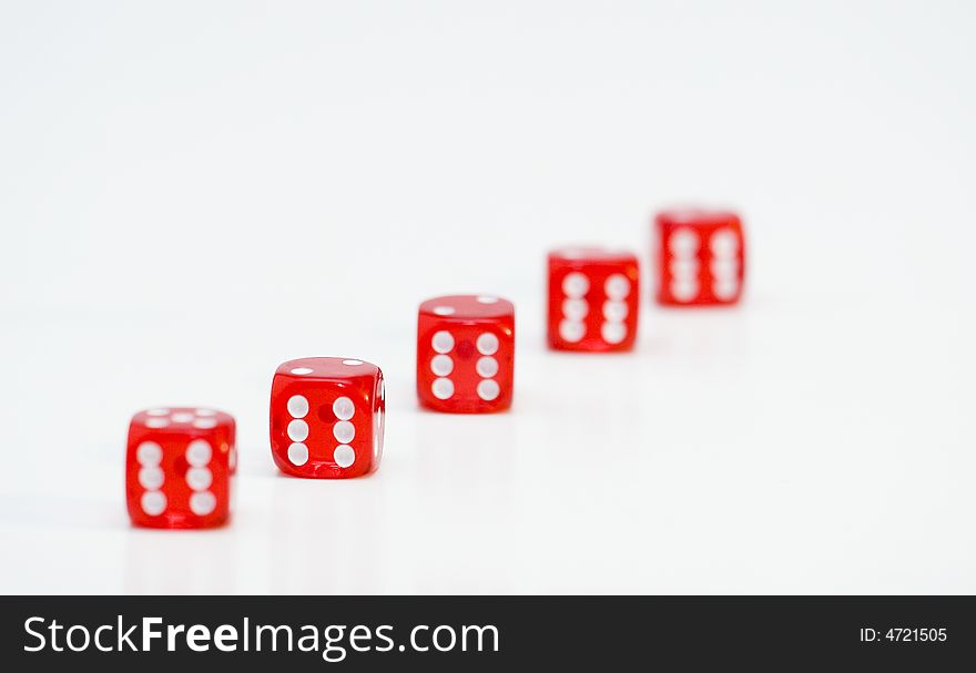 Red dice on a white background.