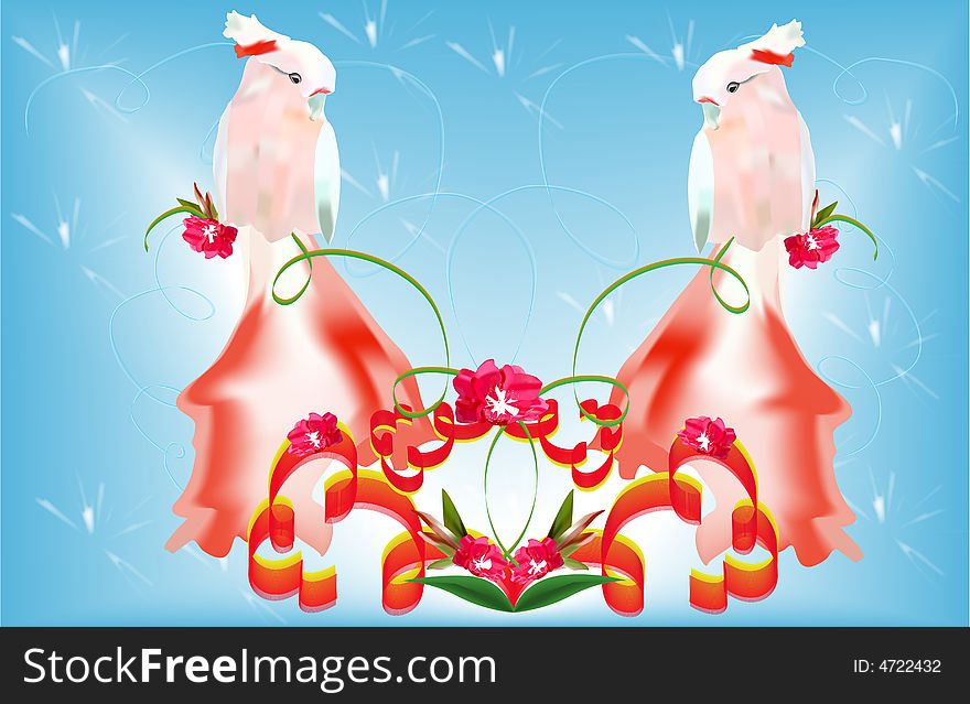 Abstract Illustration. Two beautiful rose birds. Abstract Illustration. Two beautiful rose birds