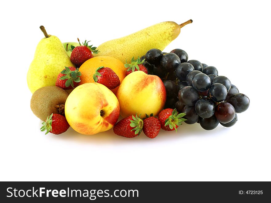 Various of fresh ripe juicy fruites over white background