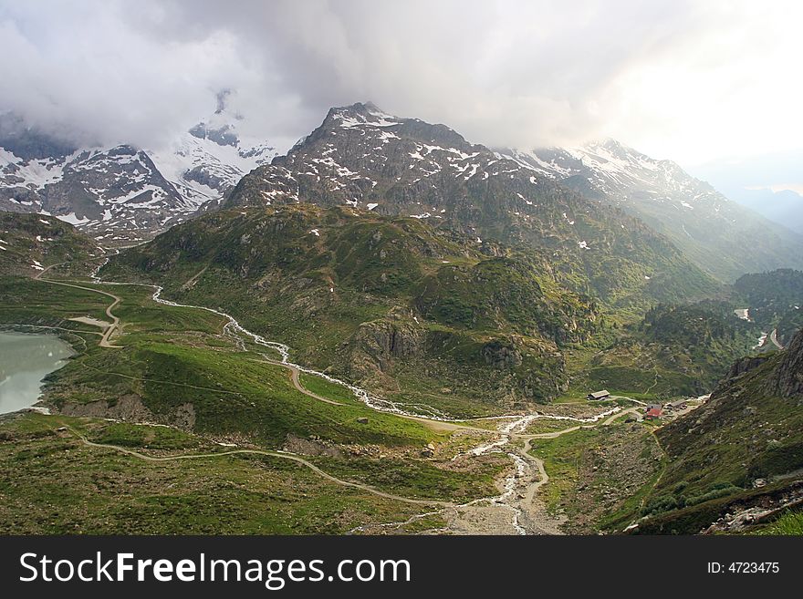 Hiking in spring swiss Alps, 2400 m. Hiking in spring swiss Alps, 2400 m