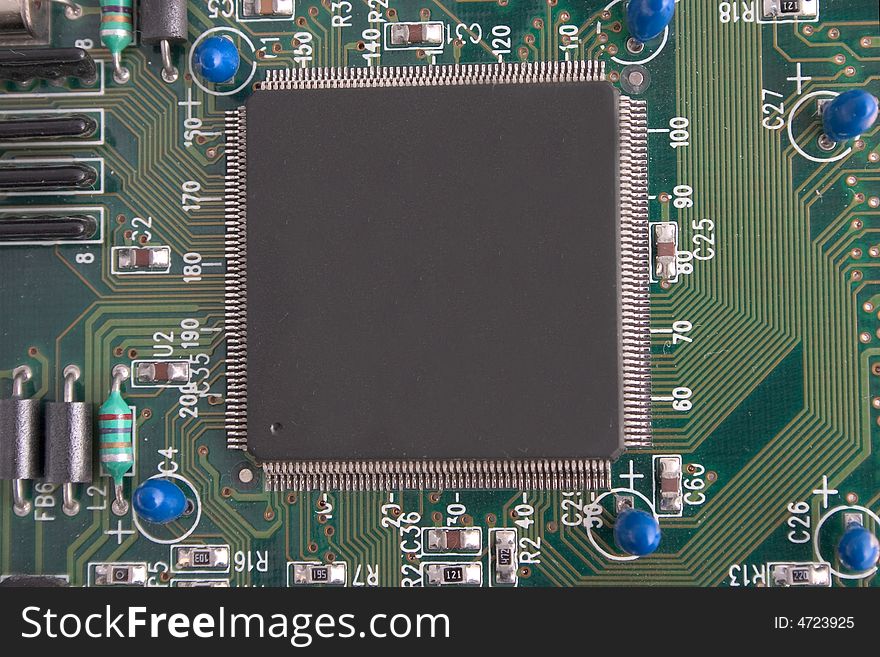 Printed-circuitboard with integrated circuit. Printed-circuitboard with integrated circuit.