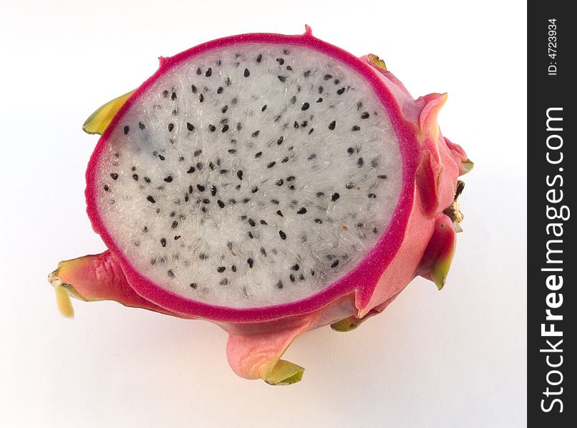 Half dragon fruit (pitaya) on white background