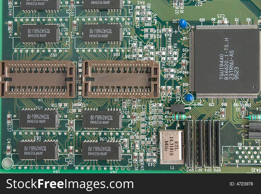 Printed-circuitboard with integrated circuit.