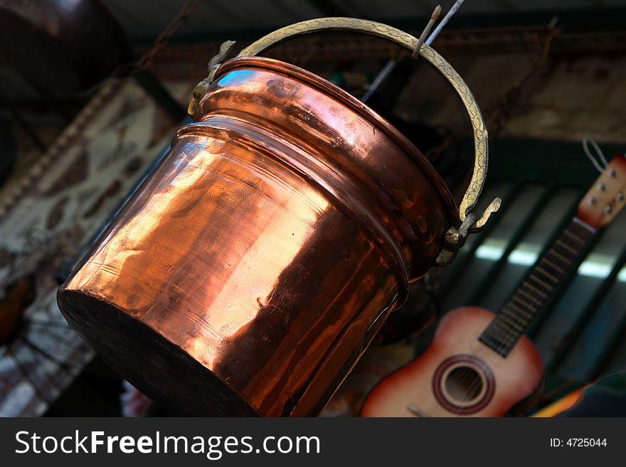 Copper bucket in the market in Old Jaffa, Tel Aviv.