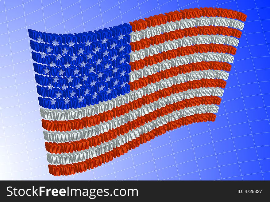 US flag formed with a binary code digits, on blue background. US flag formed with a binary code digits, on blue background