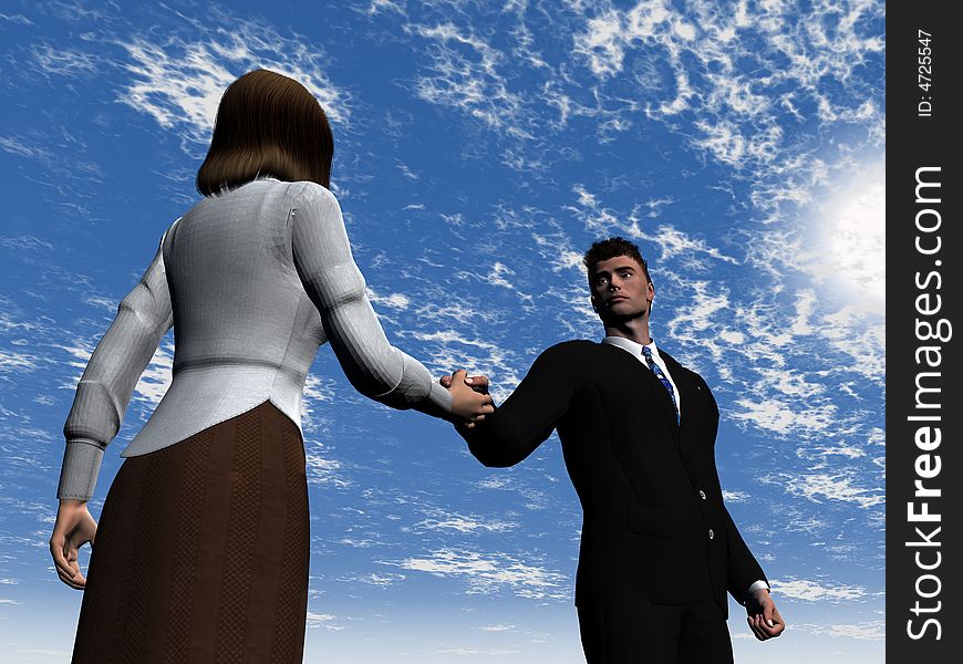 A businessman and a businesswoman shake hands in the city. A businessman and a businesswoman shake hands in the city