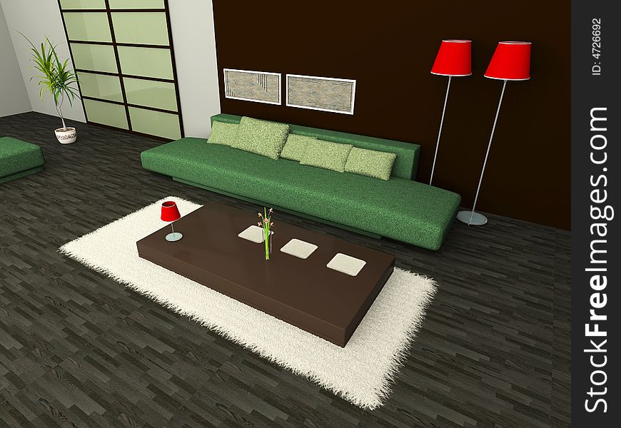 Interior of a room with a sofa. Interior of a room with a sofa