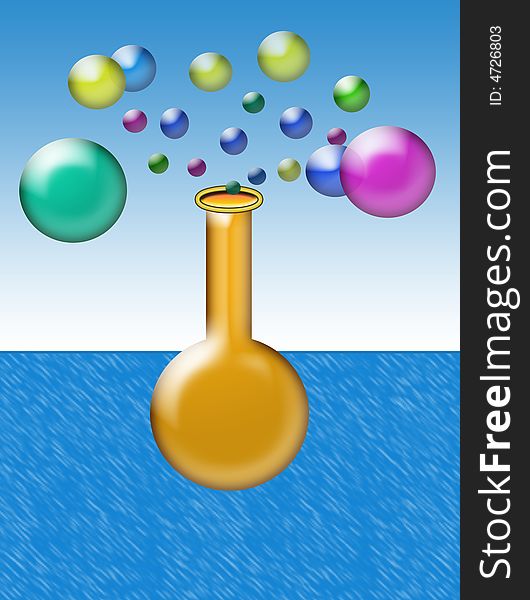 Illustration on the chemical theme - retort and molecules. Illustration on the chemical theme - retort and molecules