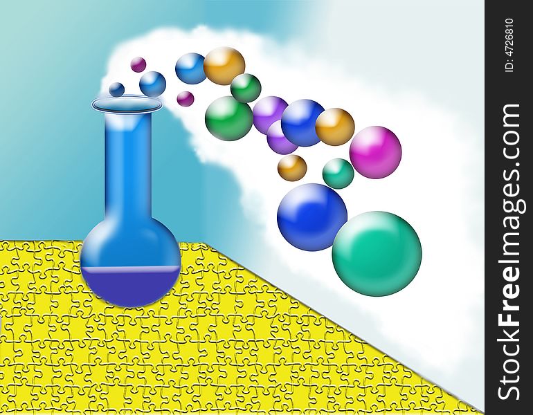 Illustration on the chemical theme - retort and molecules. Illustration on the chemical theme - retort and molecules