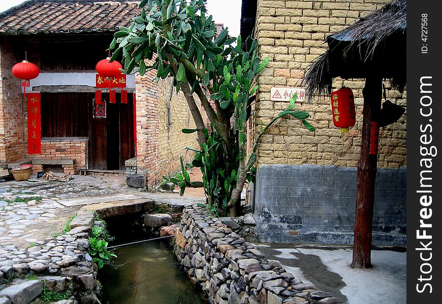 Chinese village  vernacular dwellings

 in a watery region.