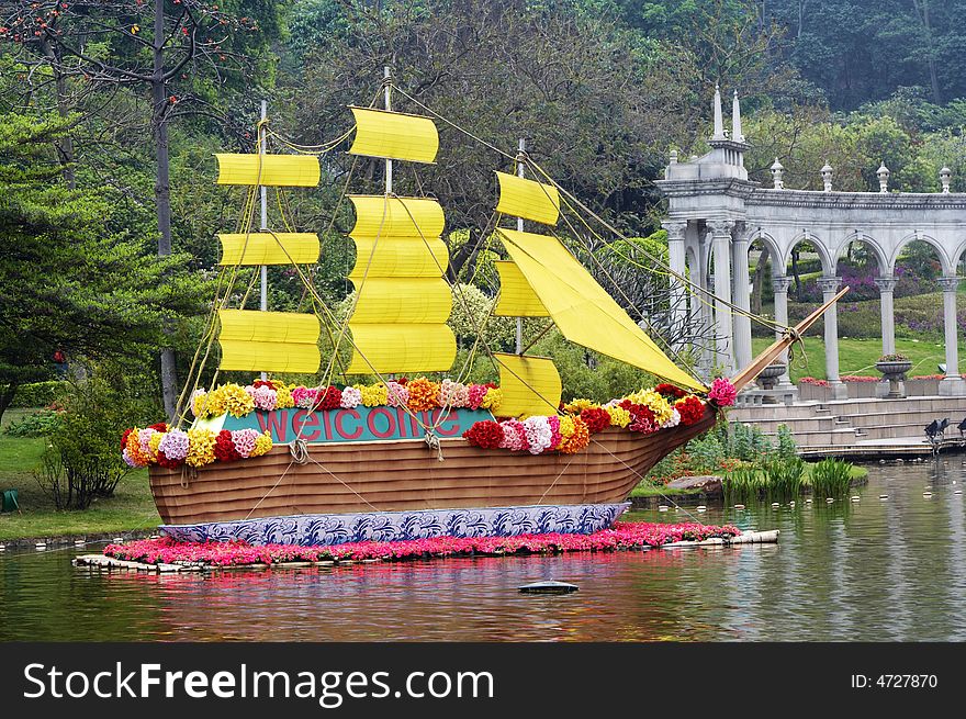 Flower boat in the park