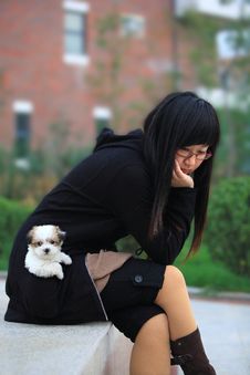 Girl And Baby Dog Stock Image Girl And Baby Dog Stock Image