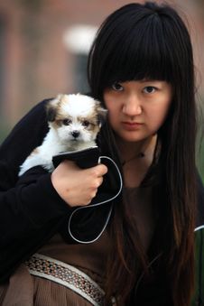 Girl And Baby Dog Stock Photography Girl And Baby Dog Stock Photography