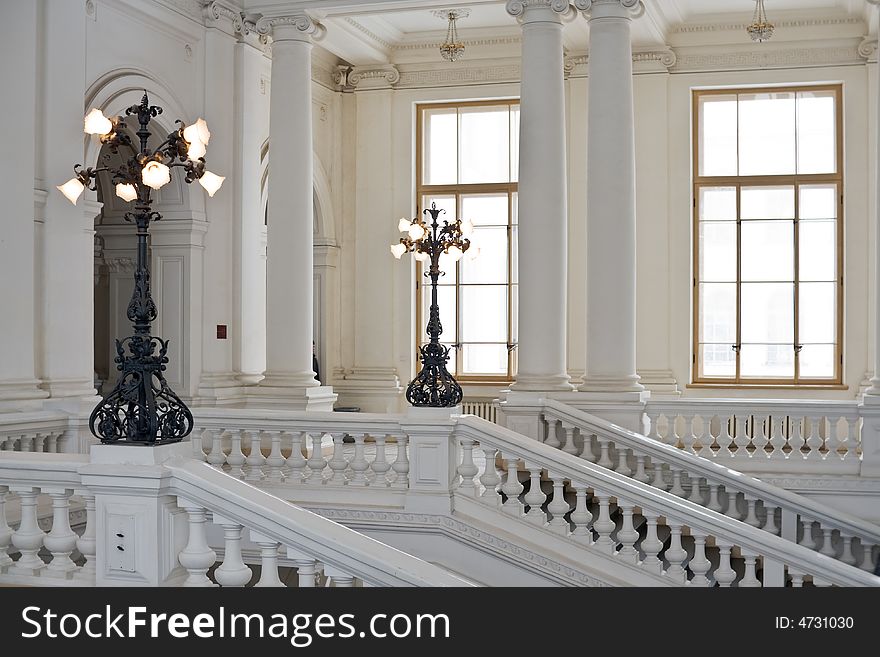 Staircase with lamps in the palace