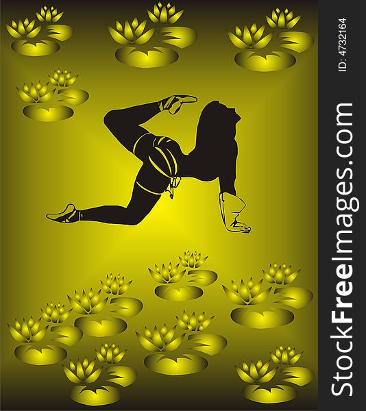 Dancing girl on golden background - illustration