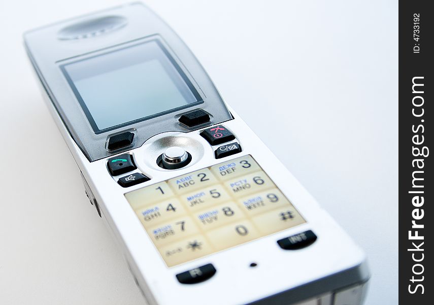 Telephone handset, shallow focus on call buttons and joystick
