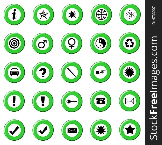 Set Of Green Control Buttons Icons, Internet Web Page Navigation Symbols. Set Of Green Control Buttons Icons, Internet Web Page Navigation Symbols