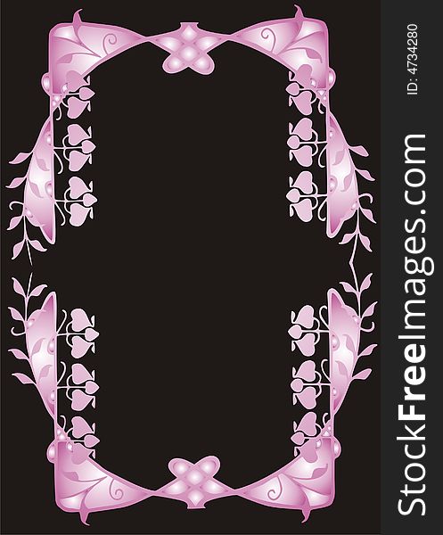 Pink floral frame on black background - illustration