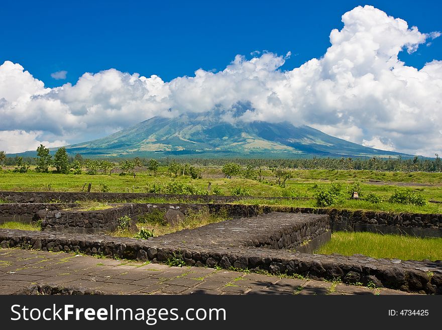 Mayon Volcano In Clouds