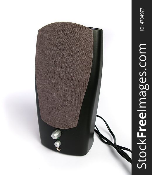 Black computer speaker on white background