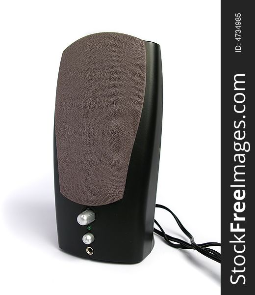 Black computer speaker on white background