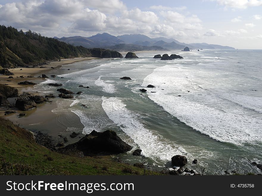 Cannon Beach at Oregon Coast in late afternoon. Cannon Beach at Oregon Coast in late afternoon