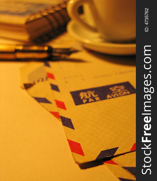 Pen and air postal envelope