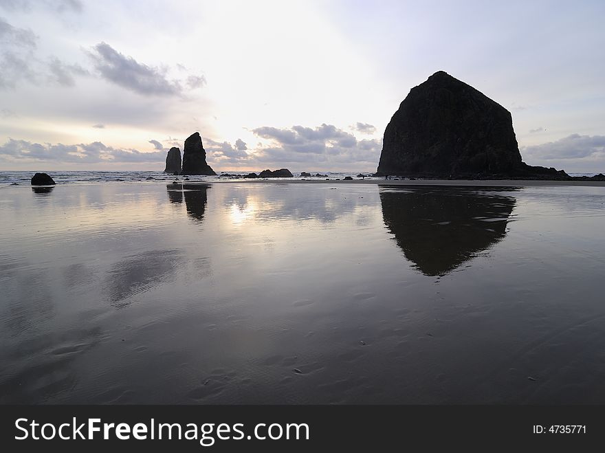 Cannon Beach at Oregon Coast in late afternoon. Cannon Beach at Oregon Coast in late afternoon