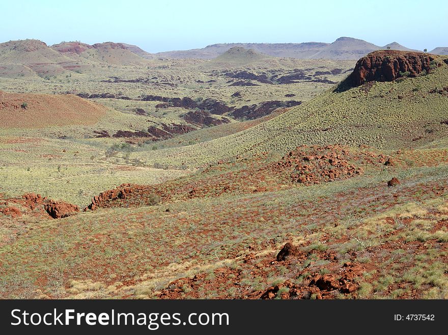 High angle shot of an arid rolling landscape. Australia.