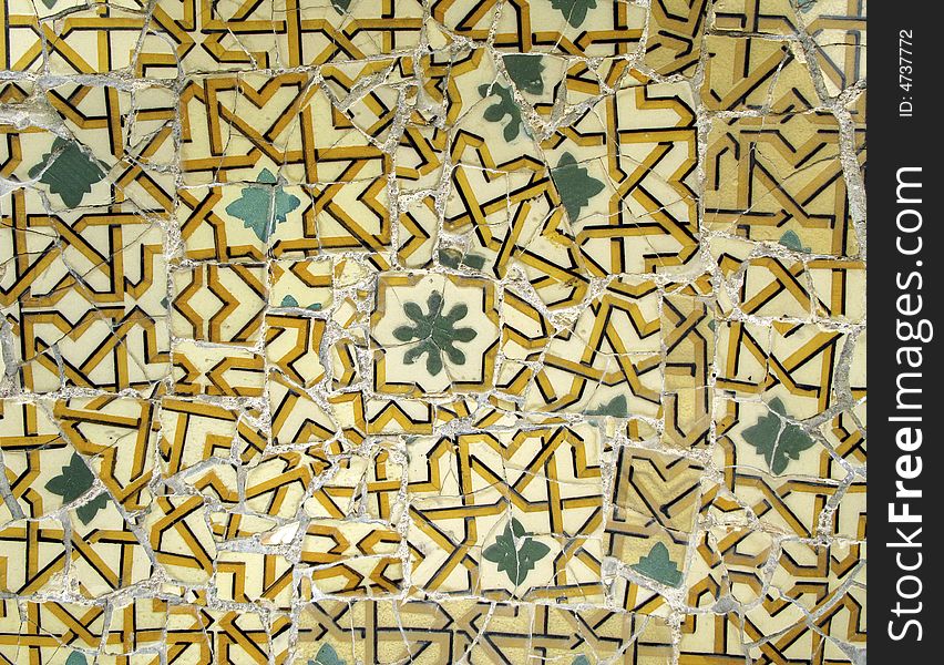 Close-up of Gaudi tiles in Guell Park in Barcelona. Close-up of Gaudi tiles in Guell Park in Barcelona