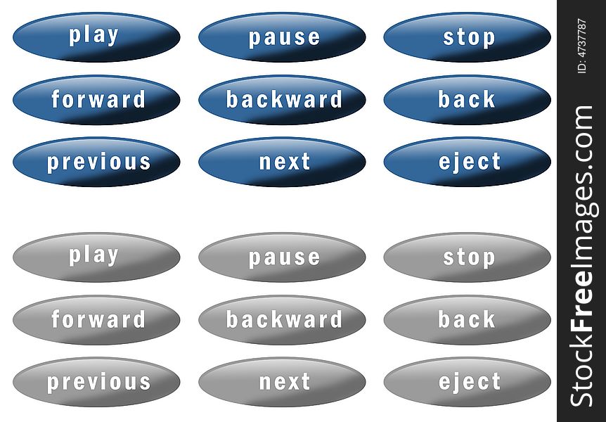 Set of nine blue buttons and nine grey pressed shadow buttons. Set of nine blue buttons and nine grey pressed shadow buttons