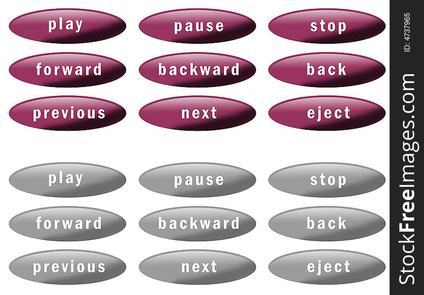 Set of nine purple buttons and nine grey pressed shadow buttons. Set of nine purple buttons and nine grey pressed shadow buttons