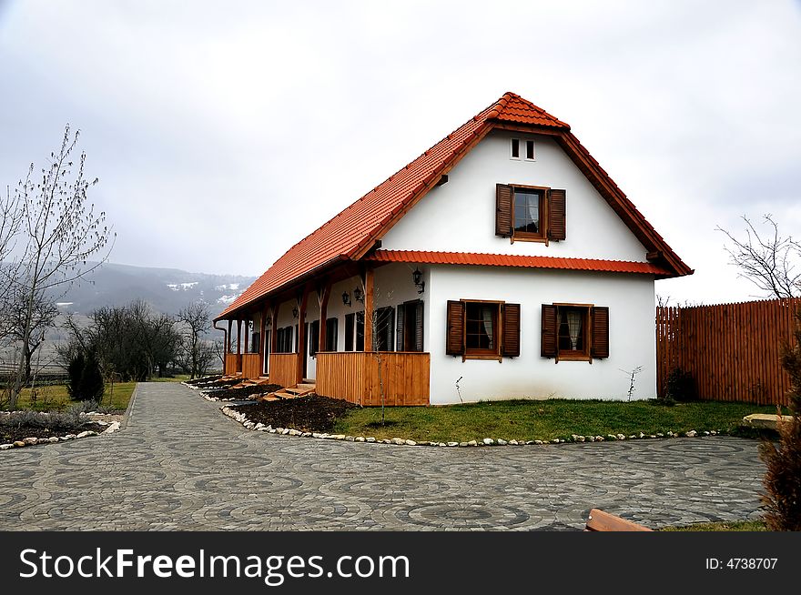 Old German farm house in spring time