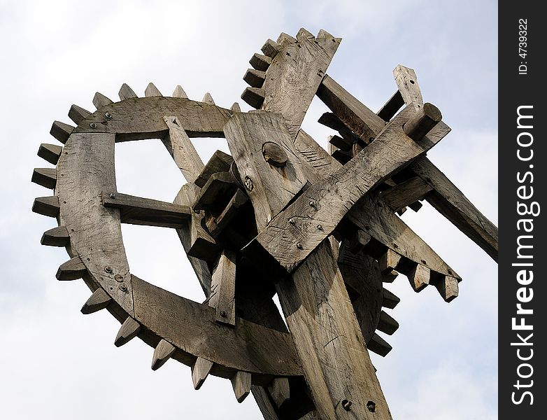 A view with ancient gear wheels. A view with ancient gear wheels