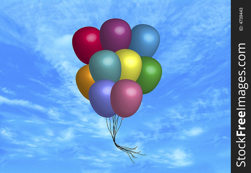 Illustration of balloons floating in the sky