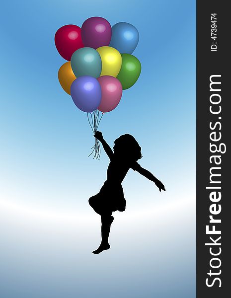 Illustration of young girl playing with balloons. Illustration of young girl playing with balloons