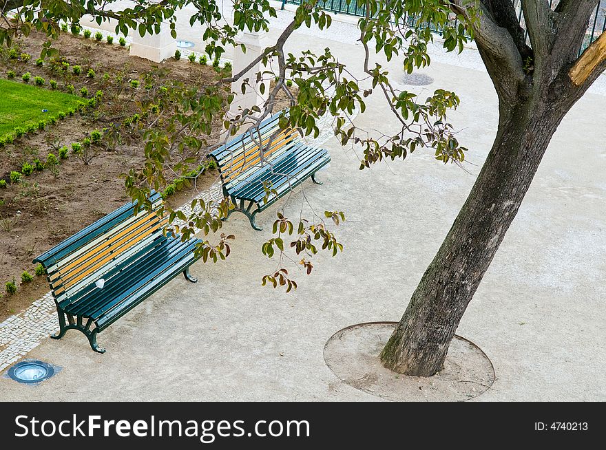 Garden bench in a park, Lisbon, Portugol