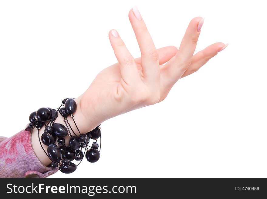 Beads is decorate a hand. Beads is decorate a hand
